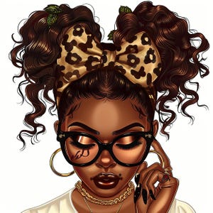 5 schwarze Frau Afro PNGs, Messy Bun Schleife png Sublimationsdesign Download, Messy Bun png, Messy Bun Leben png, transparente PNGs Download