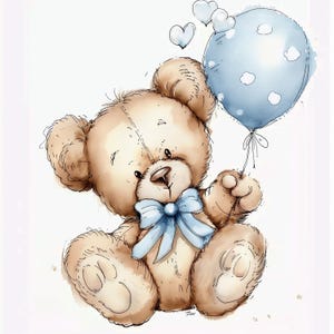 13 images d'ours en peluche mignon, clipart ours avec des ballons, PNG + JPG, baby shower, T-shirt DTG, mug, verre à sublimation et art du scrapbooking