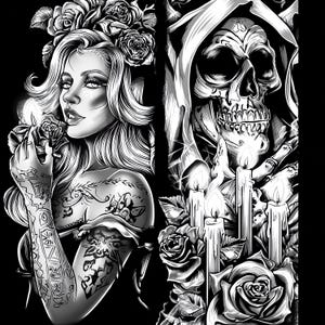 Attractive Woman Skull Chicano Art Clipart, 15 JPGs, Day of the Dead, Chola Chicana