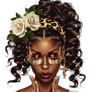 5 schwarze Mädchen Afro PNGs, Messy Bun Schleife png Sublimationsdesign Download, Messy Bun png, Messy Bun Leben png, transparenter PNG Download