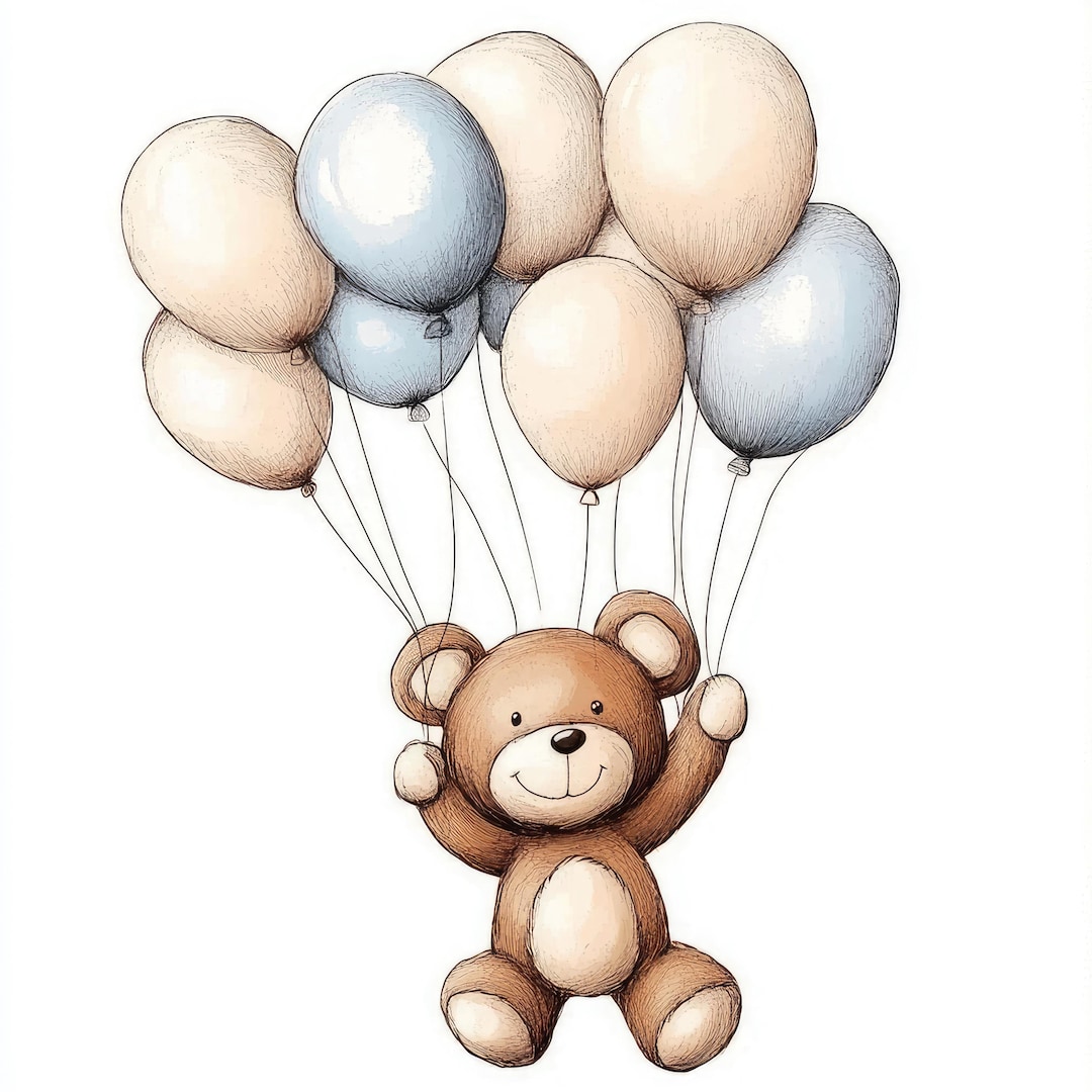 Teddy Bear With Balloons PNG, Watercolor Bear & Balloon Clipart ...