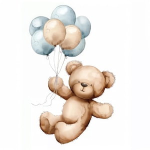 16 magnifiques images clipart JPG pour garçon, aquarelle baby shower clipart bleu ours en peluche clipart vintage nounours, clipart mignon nounours