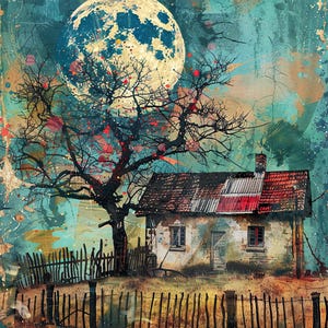 14 immagini artistiche stampabili di case stravaganti, clipart da scaricare in digitale, carta digitale bizzarra, tecniche miste, case coloniche, arte del diario dei rifiuti, creazione di biglietti