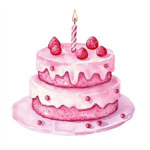 Watercolor Birthday Cake Clipart Bundle, 16 High-Resolution JPGs, 300 DPI, Digital Party Invitations, Scrapbooking, Celebration Graphics