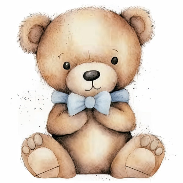 12 Watercolor Teddy bear clipart JPGs for boy, Watercolor baby shower clipart blue Teddy bear clipart vintage teddy bear, cute teddy clipart