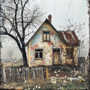 19 imágenes de arte imprimibles de casas extravagantes, imágenes prediseñadas de descarga digital, papel digital peculiar, técnica mixta, casa de campo, tarjetas de arte de diario basura