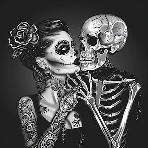 Attractive Woman Skull Chicano Art Clipart, 15 High Quality JPGs, Mexican Art Day of the Dead, Chola Chicana Card Making, Clip Art