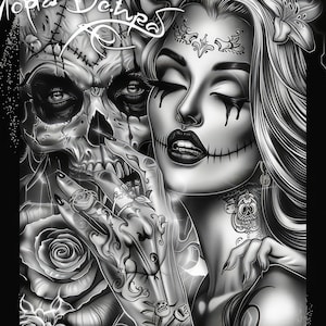 Atractiva mujer calavera chicano arte clipart, 12 JPG de alta calidad, arte mexicano día de muertos, fabricación de tarjetas chola chicana, clip art