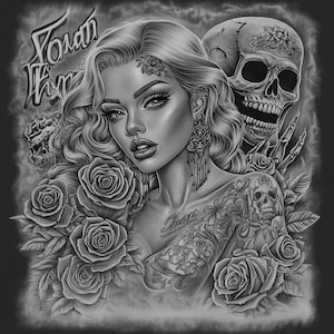 Atraente Mulher Caveira Chicano Arte Clipart, 13 JPGs de Alta Qualidade, Arte Mexicana Dia dos Mortos, Chola Chicana Cartão Fazendo, Clip Art