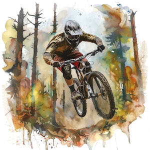 13 Clipart d'équitation de vélo, VTT sautant, vélo de saleté, clipart aquarelle imprimable, JPG de haute qualité, téléchargement numérique, clipart de vélo de montagne