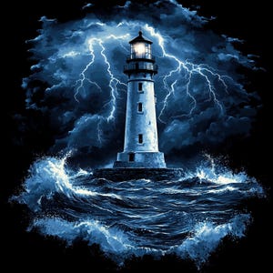 Majestic Lighthouse Storm Clipart, 13 wysokiej jakości JPG, Dramatyczne fale, Błyskawice, Nocne niebo na plakaty, okładki książek, sztuka ścienna