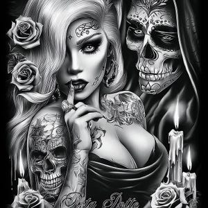 Attractive Woman Skull Chicano Art Clipart, 15 JPGs, Day of the Dead, Chola Chicana