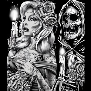 Attractive Woman Skull Chicano Art Clipart, 15 JPGs, Day of the Dead, Chola Chicana