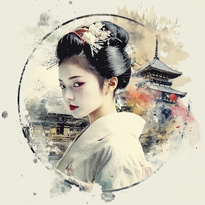 Watercolor Japanese Geisha Clipart – 12 JPG Images, Japan Art, Oriental Art, Digital Download for Sublimation, Japanese Woman Clipart