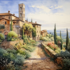 Italienische Landschaft Clipart, 20 hochwertige JPGs, toskanische Landschaften, Europäische Landschaft, Landschaft Illustration Europäische Landschaften Art