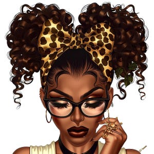 5 schwarze Frau Afro PNGs, Messy Bun Schleife PNG Sublimationsdesign Download, Messy Bun PNG, Messy Bun Leben PNG, transparentes PNG schwarzes Mädchen