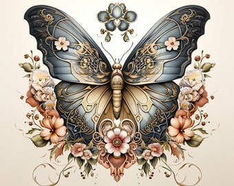 14 Butterfly Flowers Images, Butterfly PNG + JPGs | Junk Journals 300 DPI | Floral Butterfly png Digital Download, Watercolor Commercial Use