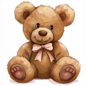 5 lindos ursinhos de pelúcia aquarela clipart PNG download digital, ursinho de pelúcia chá de bebê aniversário berçário fundo transparente urso fofo PNG