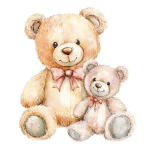 Pacote com 20 cliparts fofos de ursinhos de pelúcia em JPG | Download digital em aquarela | 4095x4095 px, 300 DPI | Arte para berçário, chá de bebê, scrapbook