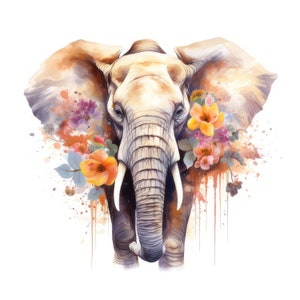 Elefante africano com flores clipart - 11 imagens de alta qualidade download digital cartão fazendo mídia mista papel digital artesanato 300DPI aquarela