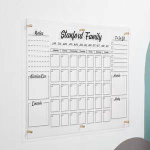 Custom Acrylic Monthly Wall Calendar, Personalized Family Dry Erase Board, Acrylic Wall Planner