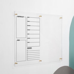 Half Blank - Half Design Clear Acrylic Calendar, Personalized Family Planner, Dry Erase Board, Gold Text Option, Free Preview