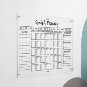 Personalized Acrylic Monthly Wall Calendar, Large Dry Erase Planner for Family, Acrylic Wall Planner, Monthly Family Planner
