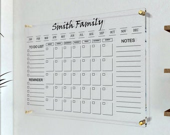 Personalized Acrylic Family Calendar for Wall, Custom Dry Erase Calendar Board, Monthly Weekly Calendar, Acrylic Family Planner