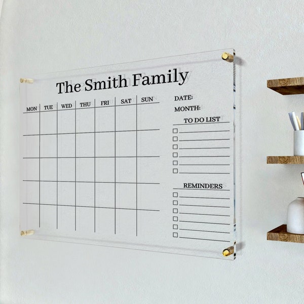 Family Wall Calendar, Acrylic Calendar for Wall, Acrylic Whiteboard Calendar, Dry Erase Board, Glass Wall Calendar