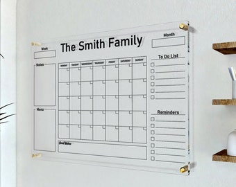 Large Acrylic Calendar for Wall, Command Center, Personalized Dry Erase Board, Home - Office Decoration, Gold Text Option, Free Shipping