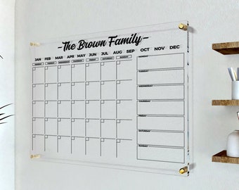 Personalized Acrylic Calendar, Acrylic Wall Calendar, Dry Erase Calendar, Monthly Weekly Calendar, Acrylic Family Planner