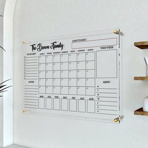 Family Wall Calendar, Acrylic Family Calendar, Dry Erase Calendar, Personalized Dry Erase Board , Large Wall Calendar, Family Planner