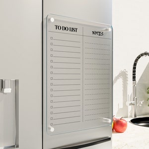 Magnetic To Do List Calendar | Acrylic Fridge Calendar | Dry Erase Calendar with Notes | Magnetic Kitchen Note Board | Fridge Menu Board