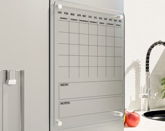 Magnetic Calendar for Fridge | Fridge Calendar Monthly | Acrylic Dry Erase Calendar | Magnetic Kitchen NoteBoard | Personalize Kitchen Decor