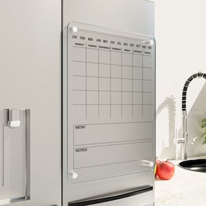 Magnetic Calendar for Fridge | Fridge Calendar Monthly | Acrylic Dry Erase Calendar | Magnetic Kitchen NoteBoard | Personalize Kitchen Decor
