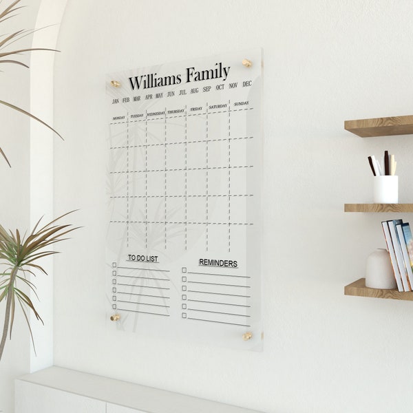 Modern Family Command Center for Your Home, Personalized Acrylic Family Calendar for Wall, Monthly Weekly Calendar, Acrylic Family Planner