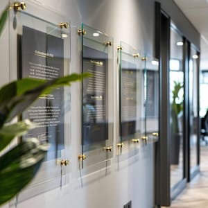 Placa de acrílico personalizada com impressão UV, decoração de escritório de qualidade, citações de motivação corporativa, políticas personalizadas da empresa, exibição de logotipo comercial