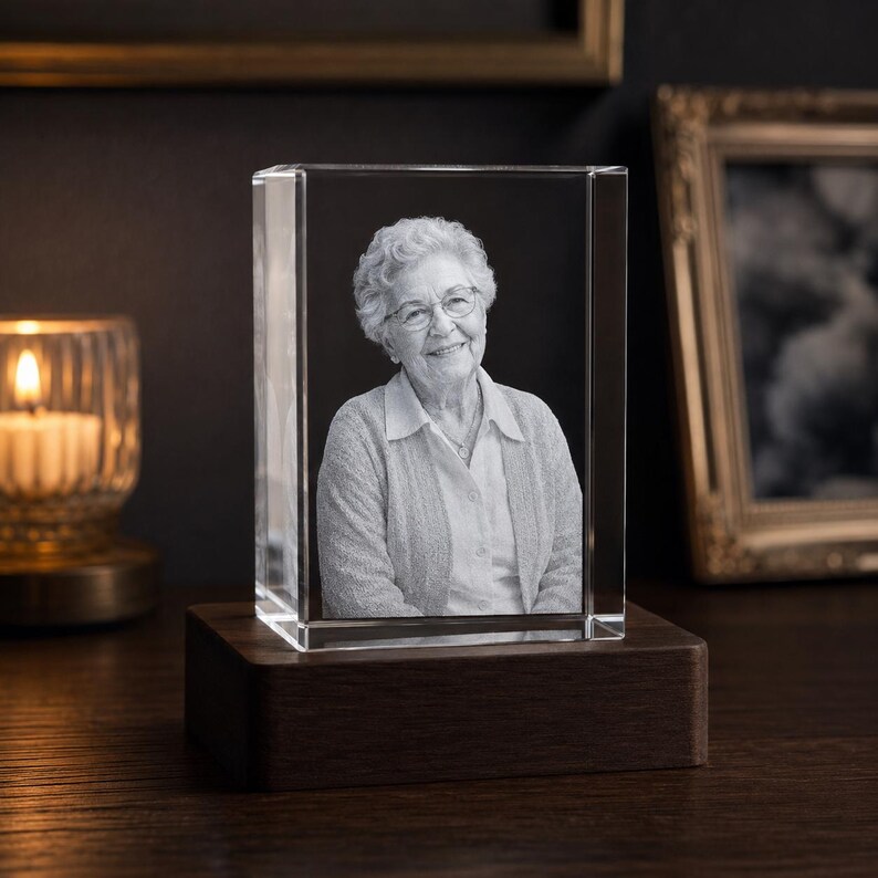 Memorial 3D Crystal Photo Keepsake, In Loving Memory Sympathy Gift, Custom Engraved K9 Crystal with LED, Loss of Mother Father Spouse image 8