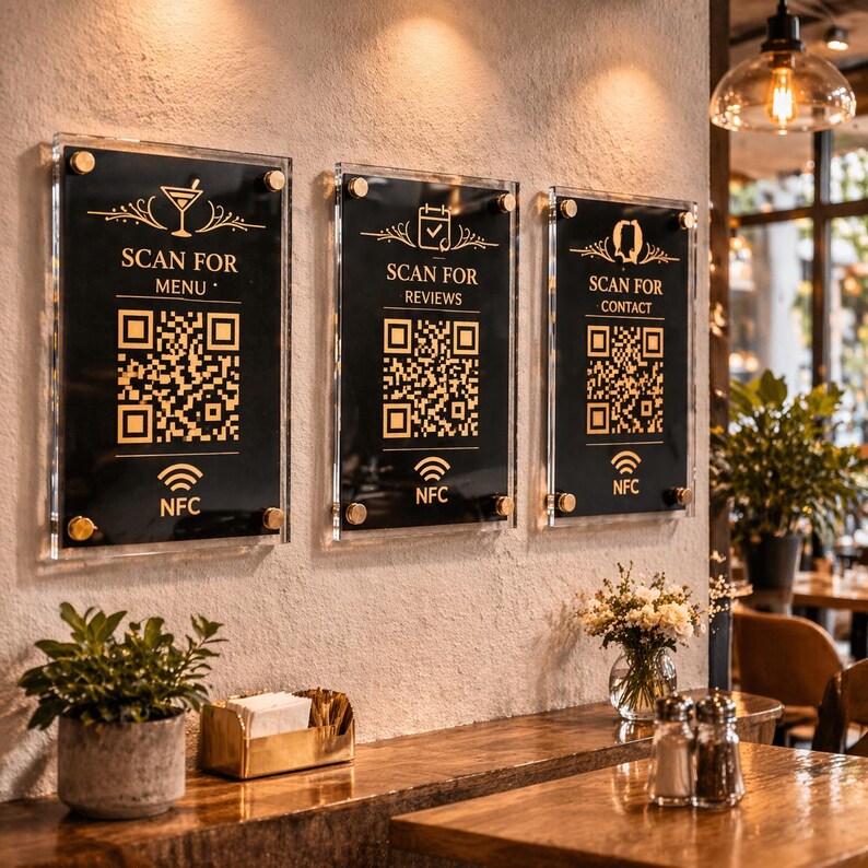No Scan Qr Code Sign NFC QR Code Sign for Business | Smart Acrylic Sign With Google Review ...