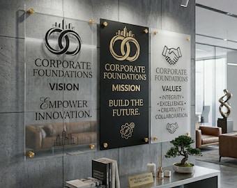 Custom Acrylic Mission Statement Sign, Professional Corporate Branding Signage, Office Wall Decor, Company Vision - Values Plaque, Lobby Art