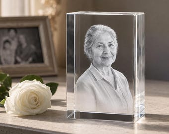 Memorial 3D Crystal Photo Keepsake, In Loving Memory Sympathy Gift, Custom Engraved K9 Crystal with LED, Loss of Mother Father Spouse