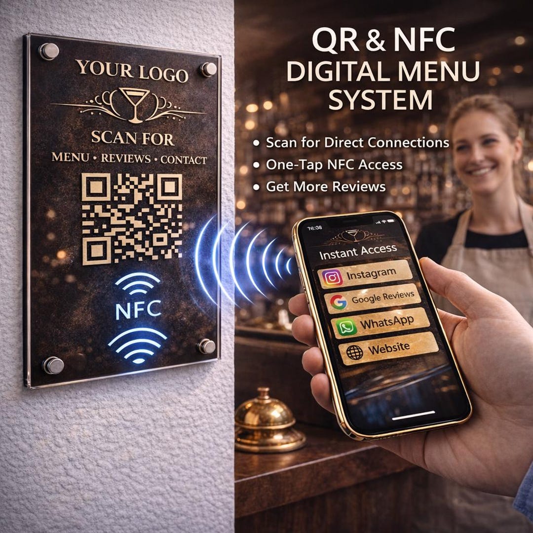 NFC QR Code Sign for Business | Smart Acrylic Sign With Google Review ...