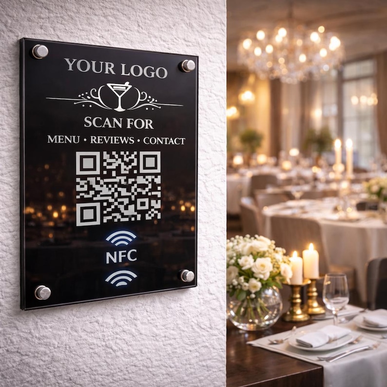 Nfc Sign NFC QR Code Sign for Business | Smart Acrylic Sign With Google Review ...
