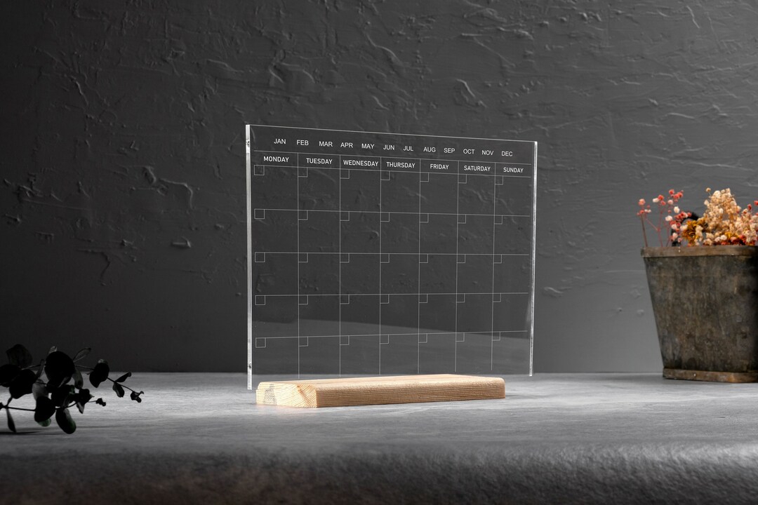 thumbnail image 2 of With Stand LED Light Up Dry Erase Calendar Board - 6 Color Neon Monthly Planner With Markers Desk Wall Calendar 2 of 11