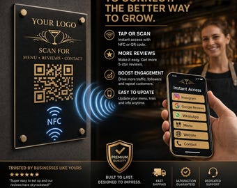 NFC QR Code Sign for Business | Smart Acrylic Sign with Google Review, Instagram & Website Links | Custom Business Display Sign