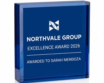Custom Corporate Award Block, Ships in 1-2 Business Days, Personalized Employee Recognition Award, Acrylic Award Plaque with Logo