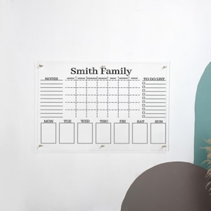 Custom command center acrylic calendar with side header sections for family planning
