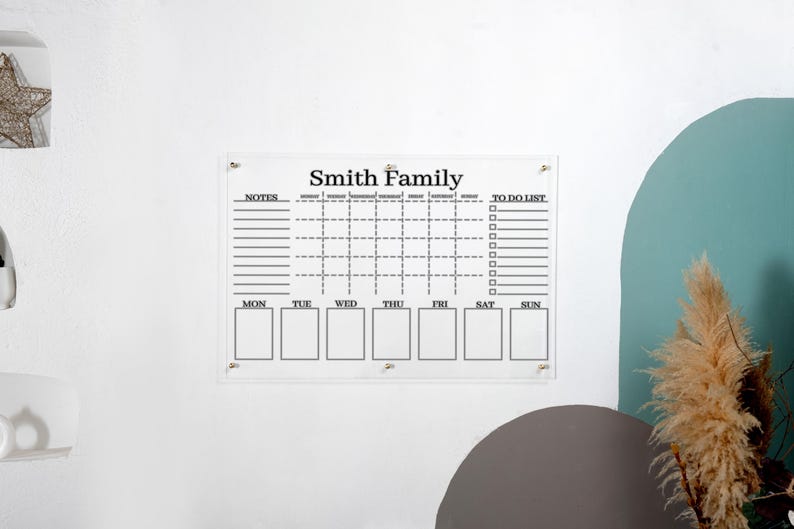 Custom command center acrylic calendar with side header sections for family planning