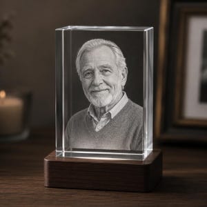 Memorial 3D Crystal Photo Keepsake, In Loving Memory Sympathy Gift, Custom Engraved K9 Crystal with LED, Loss of Mother Father Spouse image 5