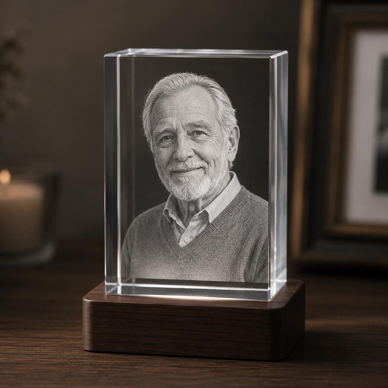 Memorial 3D Crystal Photo Keepsake, In Loving Memory Sympathy Gift, Custom Engraved K9 Crystal with LED, Loss of Mother Father Spouse image 5